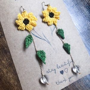 Crochet Sunflower Drop Earrings